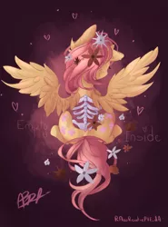 Size: 1269x1714 | Tagged: artist:hamatte, art parody, bone, derpibooru import, fluttershy, grimdark, modular, parody, ribcage, skeleton, solo, spine