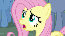 Size: 576x324 | Tagged: animated, derpibooru import, eye shimmer, fluttershy, horror, hubble, it ain't easy being breezies, reaction image, safe, screencap, the horror, the hub, zoom