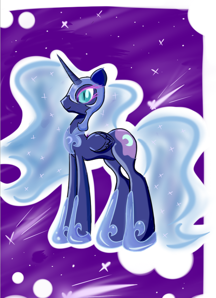 Size: 594x822 | Tagged: safe, artist:blueshadowsmist, derpibooru import, nightmare moon, alicorn, pony, female, mare, profile, smiling, solo