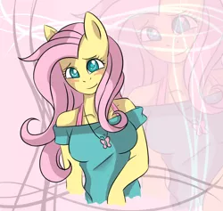 Size: 1224x1162 | Tagged: anthro, artist:a-purple-pony, blushing, derpibooru import, fluttershy, safe, solo