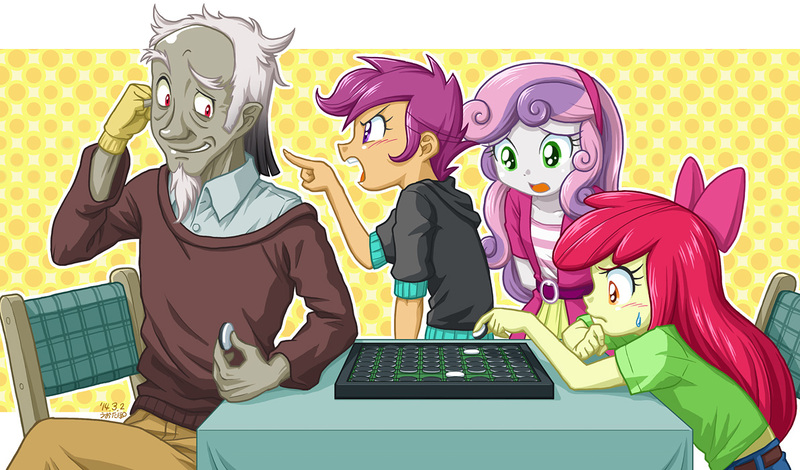 Size: 1192x700 | Tagged: safe, artist:uotapo, derpibooru import, apple bloom, discord, scootaloo, sweetie belle, equestria girls, board game, cutie mark crusaders, equestria girls-ified, othello, reversi