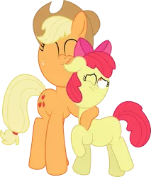 Size: 665x780 | Tagged: apple bloom, applejack, artist:derpiluv, derpibooru import, hug, safe, sisters