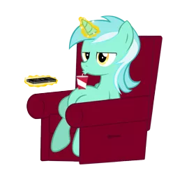 Size: 864x872 | Tagged: armchair, artist:flare-chaser, bored, couch potato, derpibooru import, lyra heartstrings, magic, remote, safe, simple background, sitting, soda, solo, television, transparent background, vector