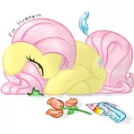 Size: 663x666 | Tagged: artist:nyashaponyasha, brushie, cute, derpibooru import, fluttershy, safe, shyabetes, sleeping, solo