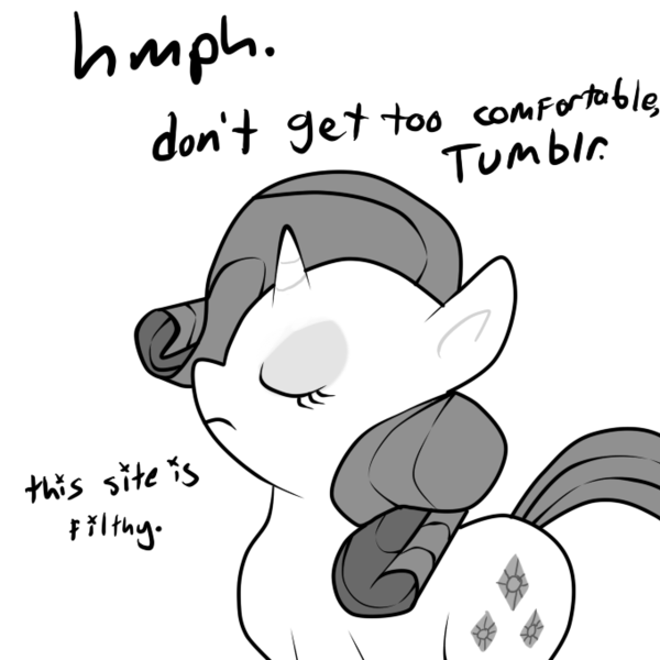 Size: 680x680 | Tagged: safe, artist:moonblizzard, derpibooru import, rarity, ask, discorded, monochrome, rarity answers, solo, tumblr