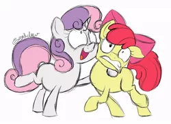 Size: 716x518 | Tagged: apple bloom, artist:grendeleev, derpibooru import, safe, sweetie belle