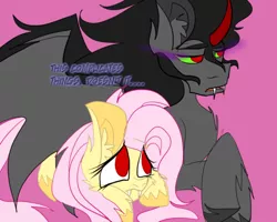 Size: 500x400 | Tagged: source needed, useless source url, safe, artist:thesombrashyshady, derpibooru import, fluttershy, king sombra, pegasus, pony, unicorn, ask, colored horn, curved horn, dialogue, fangs, female, flutterbat, horn, male, mare, sombra eyes, sombra's horn, sombrashy, stallion, straight