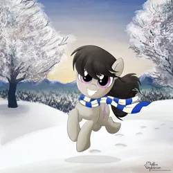 Size: 2000x2000 | Tagged: artist:muffinexplosion, clothes, cute, derpibooru import, octavia melody, safe, scarf, snow, solo, tavibetes, winter