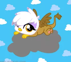 Size: 851x747 | Tagged: safe, artist:lauboz, derpibooru import, gilda, gryphon, chick, chickub, cloud, cloudy, cute, gildadorable, image, jpeg, solo, wink, younger