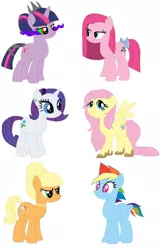 Size: 718x1112 | Tagged: safe, artist:machikochan, derpibooru import, applejack, fluttershy, pinkie pie, rainbow dash, rarity, twilight sparkle, twilight sparkle (alicorn), alicorn, pony, alternate universe, dark magic, female, magic, mane six, mare, sombra eyes