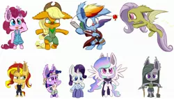 Size: 3000x1700 | Tagged: safe, artist:heir-of-rick, derpibooru import, applejack, fluttershy, marble pie, pinkie pie, princess celestia, rainbow dash, rarity, sunset shimmer, twilight sparkle, bat pony, pony, flutterbat, impossibly large ears, large ears