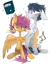 Size: 2755x3444 | Tagged: safe, artist:scootaloocuteness, derpibooru import, rumble, scootaloo, cookie, female, hug, male, older, rumbloo, shipping, straight, winghug