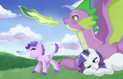 Size: 1800x1150 | Tagged: safe, artist:kianamai, derpibooru import, rarity, spike, oc, oc:crystal clarity, dracony, hybrid, kilalaverse, cute, female, fire, fire breath, interspecies offspring, kilala97 is trying to murder us, male, next generation, offspring, older, older spike, parent:rarity, parent:spike, parents:sparity, preggity, pregnant, shipping, sparity, straight, teaching, winged spike, wings