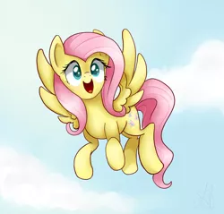 Size: 1100x1050 | Tagged: safe, artist:maggymss, derpibooru import, fluttershy, flying, sky, smiling, solo