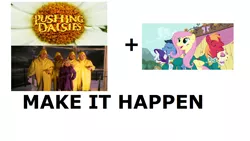 Size: 1280x720 | Tagged: safe, derpibooru import, big macintosh, fluttershy, rarity, toe-tapper, torch song, earth pony, pony, candle on the water, exploitable meme, make it happen, male, meme, olive snook, pushing daisies, stallion, the ponytones