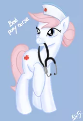 Size: 421x613 | Tagged: artist:ransurround, derpibooru import, mouth hold, nurse redheart, safe, solo, stethoscope