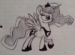 Size: 1070x791 | Tagged: artist:grendeleev, derpibooru import, monochrome, princess luna, safe, solo, traditional art