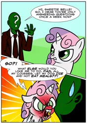 Size: 1024x1454 | Tagged: artist:catfood-mcfly, comic, derpibooru import, dialogue, fury belle, oc, oc:anon, safe, scary belle, sweetie belle