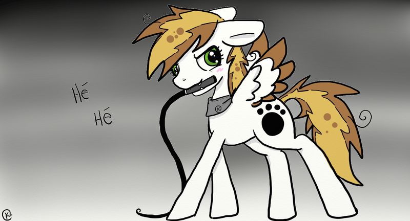 Size: 1366x738 | Tagged: safe, artist:madkaichi, derpibooru import, oc, unofficial characters only, pegasus, pony, blushing, kai, mouth hold, solo, whip