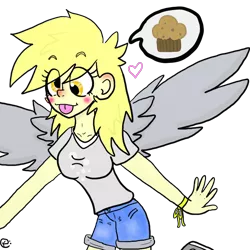 Size: 700x700 | Tagged: safe, artist:madkaichi, derpibooru import, derpy hooves, human, food, heart, humanized, muffin, solo