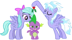 Size: 2136x1188 | Tagged: artist:titanium-pony, cloudchaser, dead source, derpibooru import, flitter, flitterspike, holly, holly mistaken for mistletoe, lucky bastard, safe, spike, spikechaser, spike gets all the mares