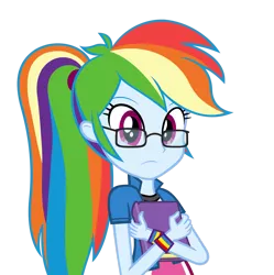 Size: 1308x1313 | Tagged: safe, artist:zacatron94, derpibooru import, rainbow dash, equestria girls, adorkable, alternate hairstyle, book, cute, dork, egghead, egghead dash, glasses, nerd, nerd pony, ponytail, rainbow dork, simple background, solo, transparent background, vector