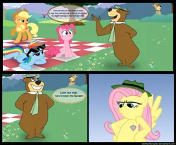 Size: 1600x1316 | Tagged: applejack, artist:lachlantemplar, boo-boo bear, crossover, derpibooru import, fluttershy, picnic, pinkie pie, rainbow dash, ranger, safe, vector, yogi bear