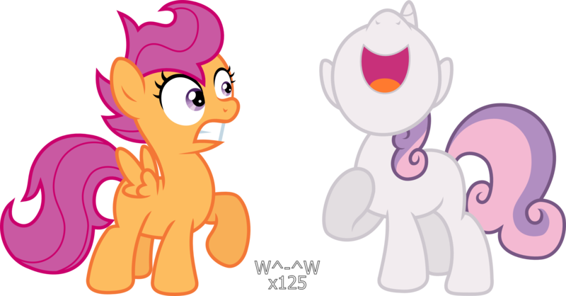 Size: 2990x1564 | Tagged: artist:sasukex125, derpibooru import, safe, scootaloo, simple background, singing, sweetie belle, transparent background, vector