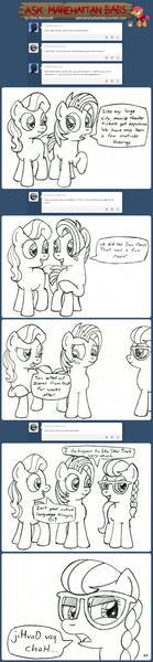 Size: 1024x4436 | Tagged: artist:wildtiel, ask, ask manehattan babs, babs seed, derpibooru import, glasses, klingon, monochrome, oc, safe, star trek, tumblr