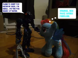 Size: 640x480 | Tagged: artist:linkandrutofan, bionicle, chiara zanni, crossover, derpibooru import, hahli, lego, rainbow dash, safe, toy, voice actor joke