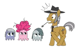 Size: 1280x792 | Tagged: artist:greenlinzerd, crossover, derpibooru import, igneous rock pie, limestone pie, marble pie, pac-man, pie family, pie sisters, pinkie pie, safe