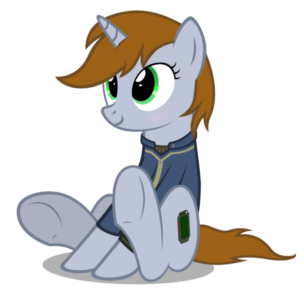 Size: 914x874 | Tagged: safe, artist:mrlolcats17, derpibooru import, oc, oc:littlepip, unofficial characters only, pony, unicorn, fallout equestria, fanfic, blushing, clothes, cute, cutie mark, fanfic art, female, hooves, horn, mare, pipabetes, pipbuck, simple background, sitting, smiling, solo, transparent background, vault suit