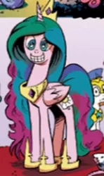 Size: 378x639 | Tagged: andy you magnificent bastard, artist:andypriceart, clothes, cosplay, costume, derpibooru import, grin, idw, nightmare fuel, pinklestia, pinkluna, princess celestia, princess luna, rapeface, royal guard, safe, seems legit, smiling, spoiler:comic, wide eyes