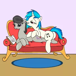 Size: 1589x1575 | Tagged: suggestive, artist:dragonblood6400, derpibooru import, octavia melody, vinyl scratch, couch, couple, cute, ear bite, female, lesbian, scratchtavia, shipping