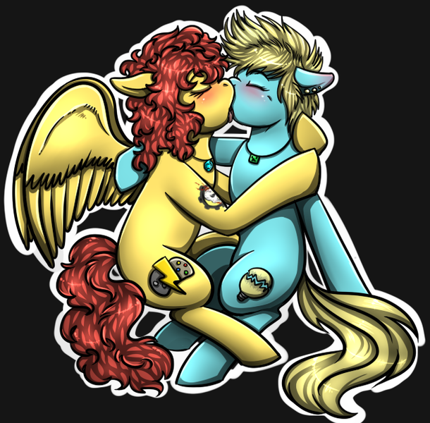 Size: 636x626 | Tagged: achievement hunter, artist:deyogee, derpibooru import, female, gavin free, kissing, lesbian, michael jones, oc, ponified, rooster teeth, rule 63, suggestive, tattoo, unofficial characters only