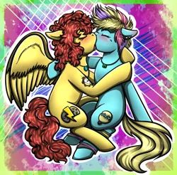 Size: 636x626 | Tagged: achievement hunter, artist:deyogee, derpibooru import, female, gavin free, kissing, leg warmers, lesbian, michael jones, oc, ponified, rooster teeth, rule 63, suggestive, unofficial characters only