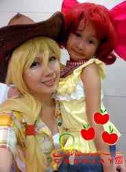 Size: 450x611 | Tagged: apple bloom, applejack, artist:dukesawolf, child, cosplay, derpibooru import, human, irl, irl human, photo, safe