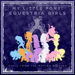 Size: 2613x2613 | Tagged: safe, artist:sitrirokoia, derpibooru import, applejack, fluttershy, pinkie pie, rainbow dash, rarity, twilight sparkle, equestria girls, album cover, magic mirror, mane six, mirror, movie, music, silhouette, soundtrack