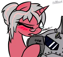 Size: 1019x927 | Tagged: suggestive, artist:jetwave, derpibooru import, oc, oc:steel cherry, unofficial characters only, pony, fallout equestria, blushing, glasses, powered exoskeleton, solo, steel ranger, steel rangers