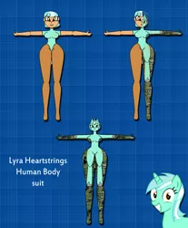 Size: 1968x2372 | Tagged: safe, artist:odiz, derpibooru import, lyra heartstrings, anthro, human, robot, bodysuit, disguise, mechanized