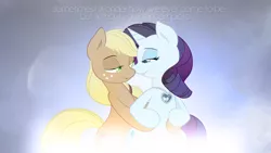 Size: 1920x1080 | Tagged: dead source, safe, artist:alexpony, artist:joey darkmeat, artist:taigalife, derpibooru import, applejack, rarity, bedroom eyes, eye contact, female, grin, hug, imminent kissing, lesbian, lyrics, necklace, p!nk, pink, rarijack, shipping, smiling, song reference, true love, vector, wallpaper