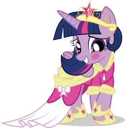 Size: 5993x6131 | Tagged: safe, artist:benybing, derpibooru import, twilight sparkle, twilight sparkle (alicorn), alicorn, pony, absurd resolution, blushing, clothes, coronation dress, crown, dress, element of magic, female, jewelry, mare, regalia, simple background, solo, transparent background, vector