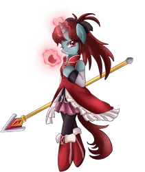 Size: 2153x2550 | Tagged: apple, artist:pridark, clothes, derpibooru import, magic, magical girl, ponified, puella magi madoka magica, safe, sakura kyouko, semi-anthro, simple background, solo, soul gem, spear, transparent background, weapon