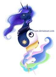 Size: 600x826 | Tagged: artist:nephiam, artist:nymeriayaoilover, derpibooru import, eyes closed, princess celestia, princess luna, safe, yin-yang