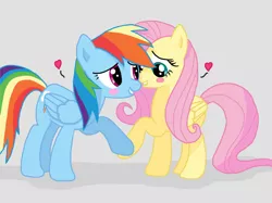 Size: 1024x765 | Tagged: safe, artist:skecthheart, derpibooru import, fluttershy, rainbow dash, blushing, female, flutterdash, heart, lesbian, shipping