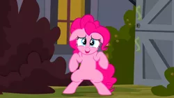 Size: 1280x720 | Tagged: safe, derpibooru import, screencap, pinkie pie, earth pony, pony, a friend in deed, bipedal, cute, diapinkes, female, floppy ears, looking at you, mare, open mouth, smiling, solo