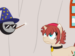 Size: 500x376 | Tagged: safe, artist:aha-mccoy, derpibooru import, oc, oc:anon, oc:corel, unofficial characters only, pony, unicorn, animated, female, hat, mare, tumblr, wand, wizard hat