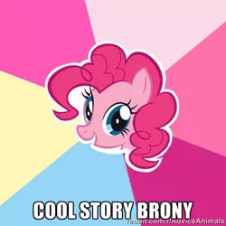 Size: 500x500 | Tagged: advice meme, brony, cool story bro, derpibooru import, exploitable meme, image macro, meme, pinkie pie, safe, solo