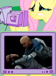 Size: 563x771 | Tagged: captain rex, crying, death, derpibooru import, exploitable meme, fives, fluttercry, fluttershy, meme, obligatory pony, sad, safe, spoilers for another series, star wars, tv meme