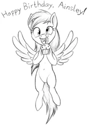 Size: 731x1024 | Tagged: safe, artist:snapai, derpibooru import, derpy hooves, pegasus, pony, birthday, candle, female, mare, monochrome, muffin, solo